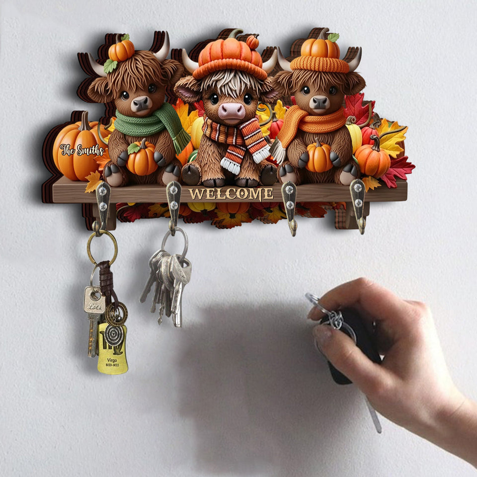 The Most Wonderful Time Of The Year - Personalized Highland Cow Custom Shaped Key Rack