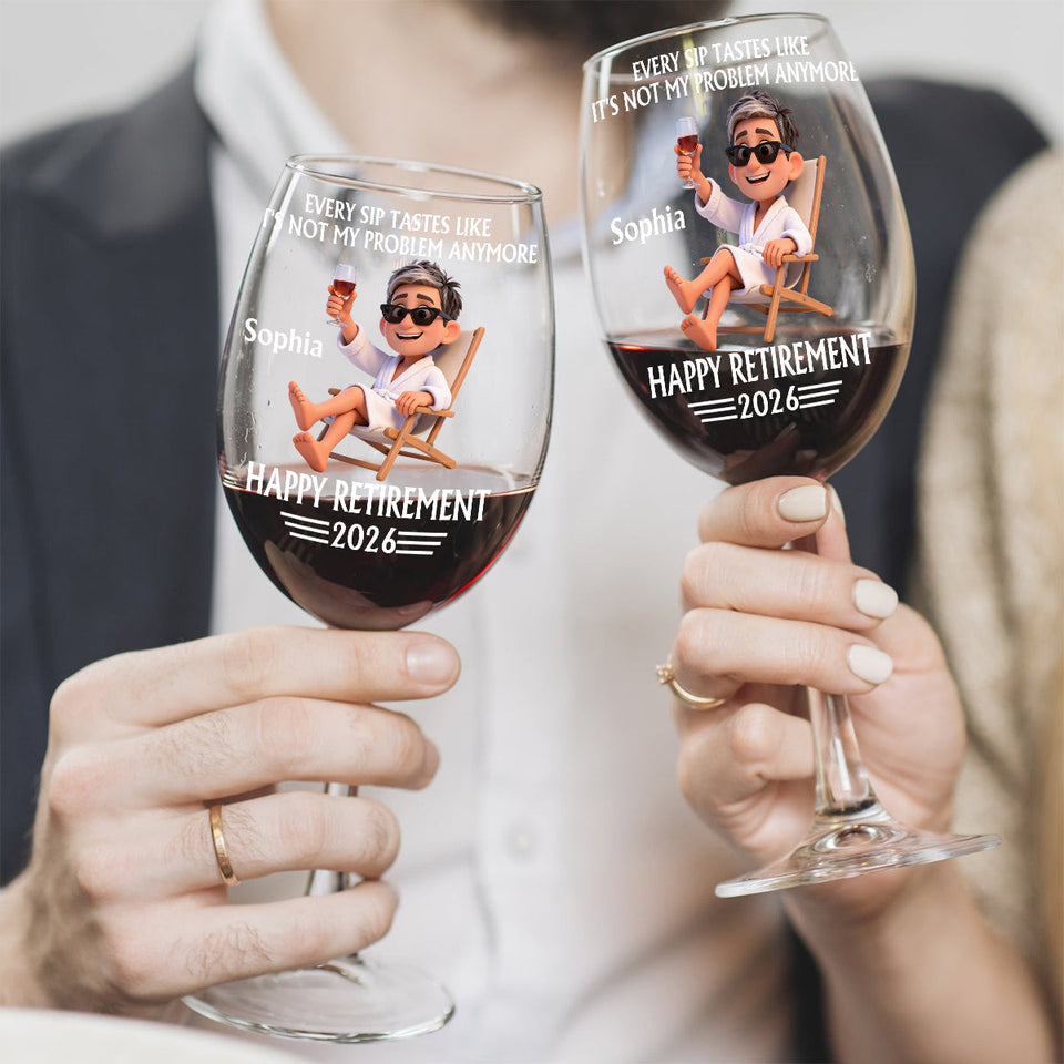 Happy Retirement Gift - Personalized Retired Wine Glass With Long Stem