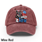 Red, White & Feral Racoon - Personalized Independence Day/ 4th of July Washed Denim Cap