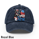 Red, White & Feral Racoon - Personalized Independence Day/ 4th of July Washed Denim Cap