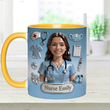 She Works Willingly With Her Hands - Personalized Nurse Accent Mug
