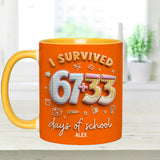 I Survived 67 + 33 Days Of School - Personalized Teacher Set Accent Mug with Acrylic Stirres
