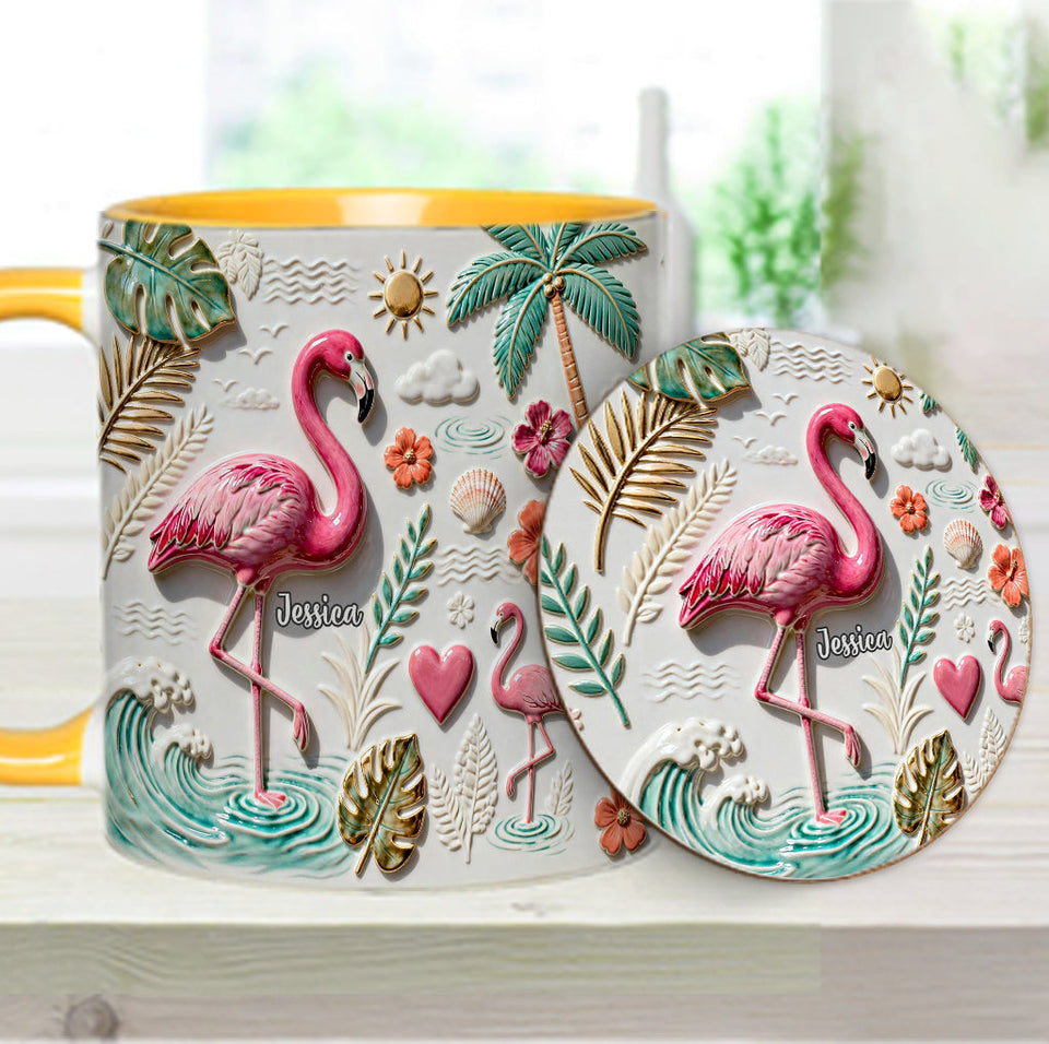 Love Flamingo - Personalized Flamingo Accent Mug & Coaster