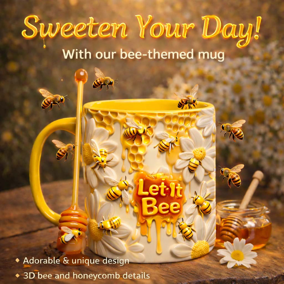 Let It Bee, Bee Flowers - Personalized Bee Set Accent Mug with Acrylic Stirrers