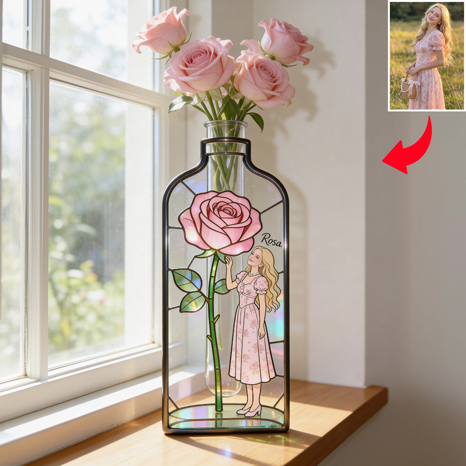Custom Any Photo Favorite/ Birthmonth Flower - Personalized Birth Month Flower Custom Shape Acrylic Flower Vase