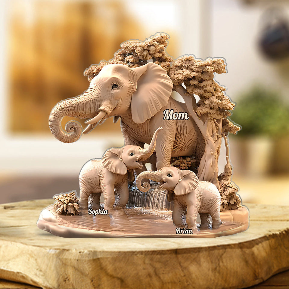 Mom & Kids Gift For Mom, Grandma,... - Personalized Elephant Custom Shaped Acrylic Plaque