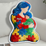 Mom And Kid - Personalized Autism Awareness Faux Fur Shaped Pillow