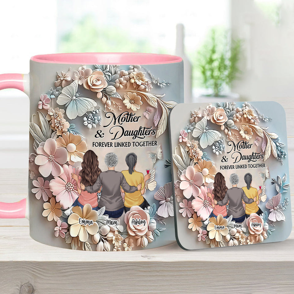 Mother And Daughters Forever Linked Together - Personalized Mother Accent Mug