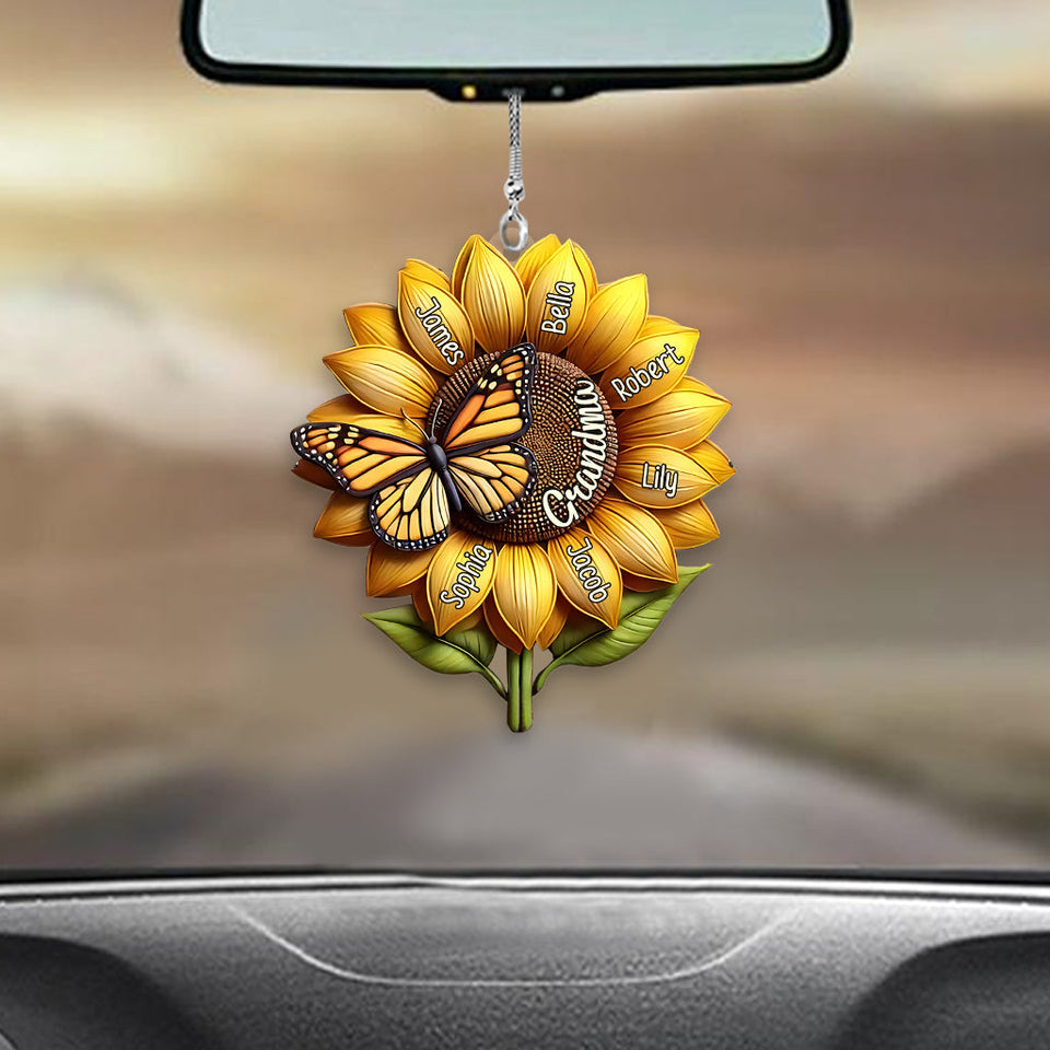 Sunflower Gift For Grandma Mom - Personalized Grandma Transparent Car Ornament