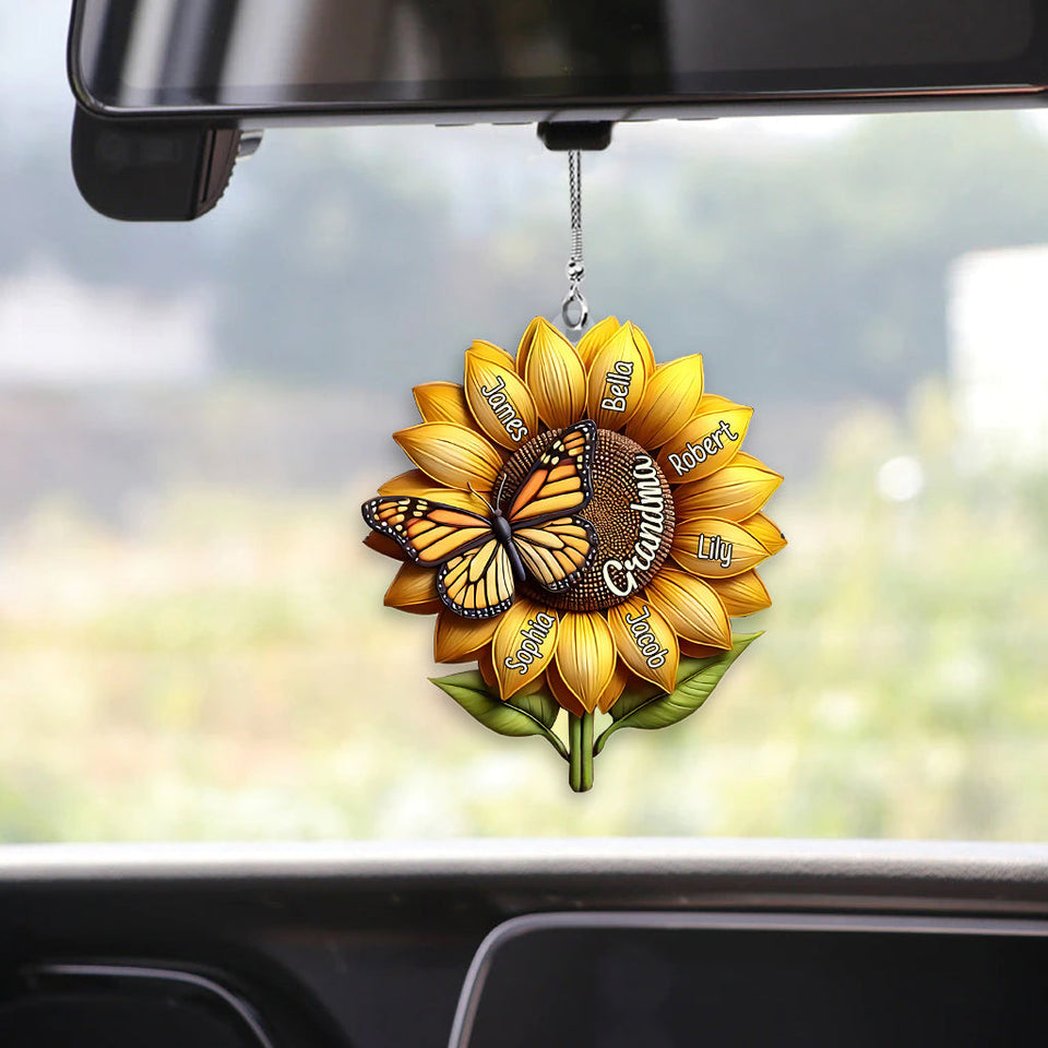 Sunflower Gift For Grandma Mom - Personalized Grandma Transparent Car Ornament