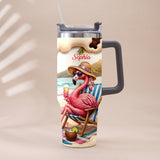 Pink Flamingo - Personalized Flamingo Tumbler With Plush Charm