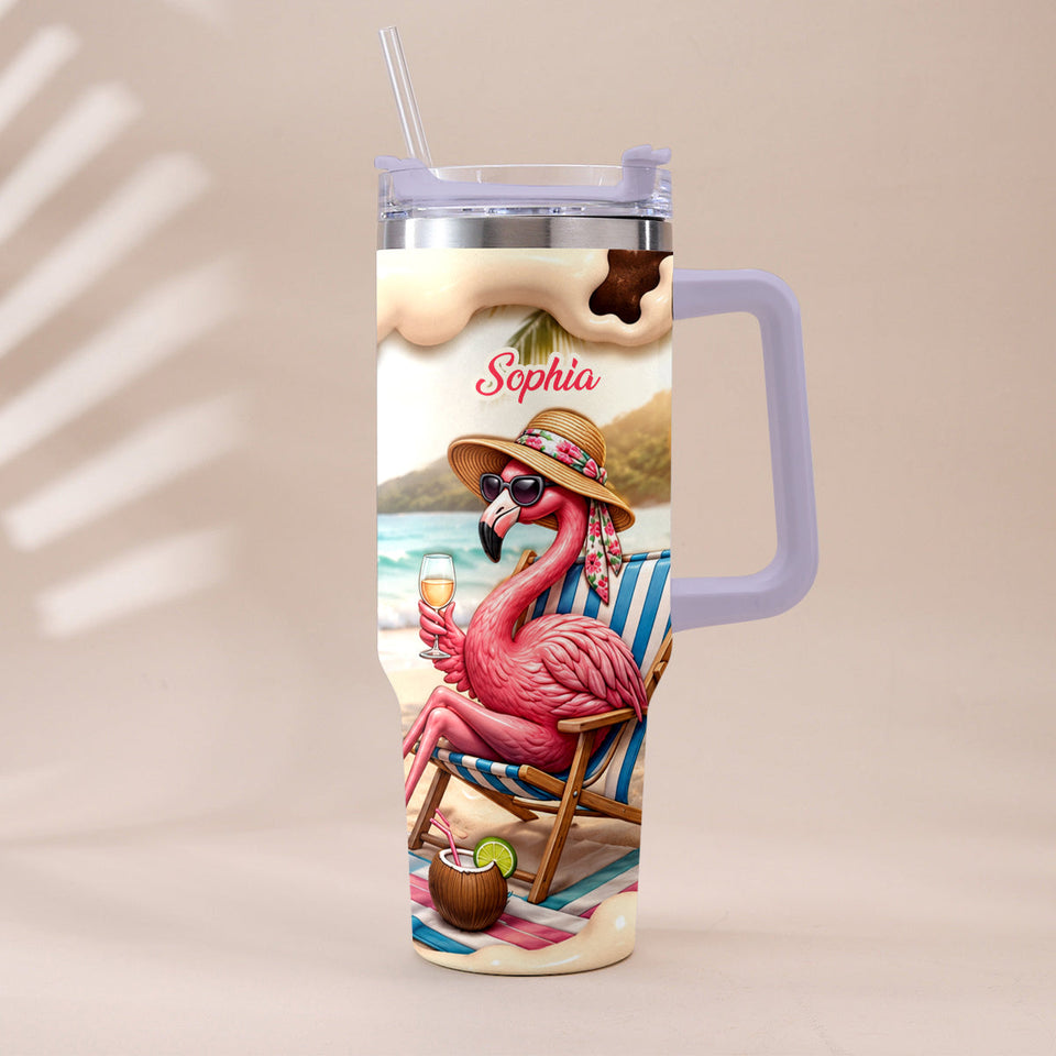 Pink Flamingo - Personalized Flamingo Tumbler With Plush Charm