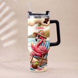 Pink Flamingo - Personalized Flamingo Tumbler With Plush Charm