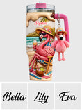 Pink Flamingo - Personalized Flamingo Tumbler With Plush Charm