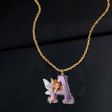 Fairy Character Alphabet Letter - Personalized Kid Shaped Metal Pendant Necklace