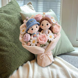 Lovely Couple Flowers Red Roses Bouquet - Personalized Couple Faux Fur Shaped Pillow