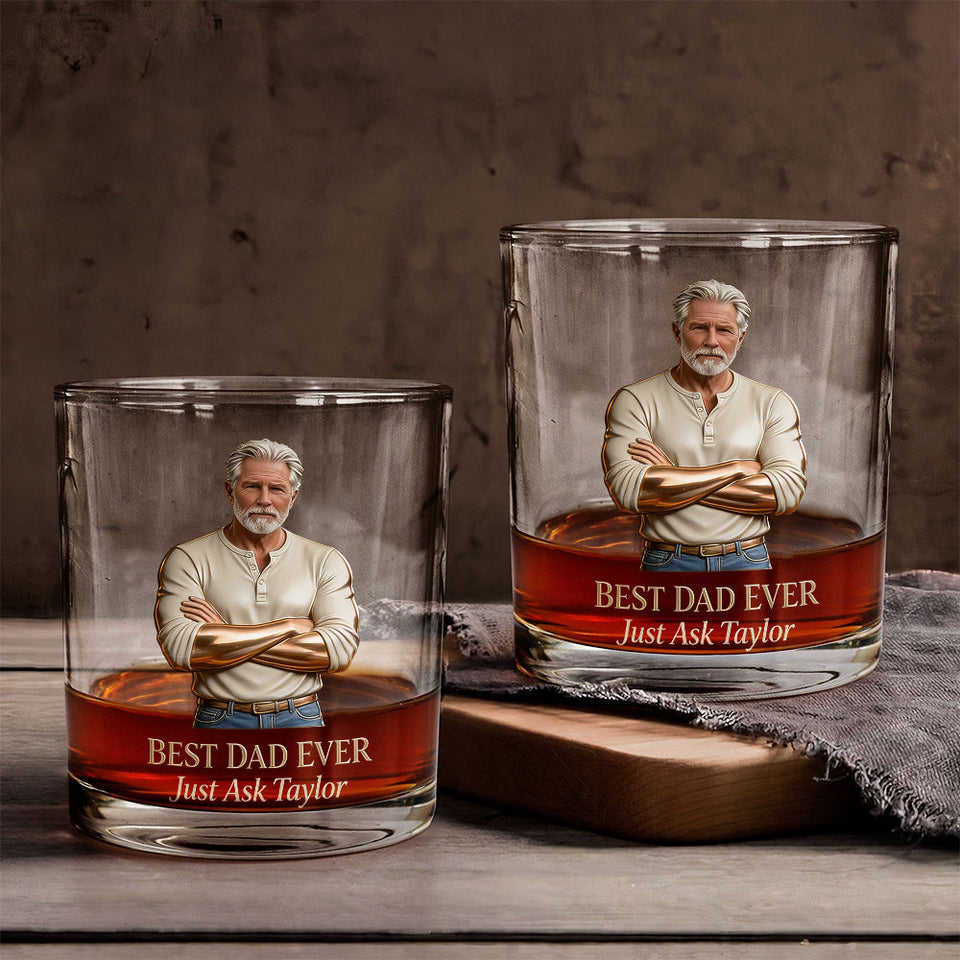 Our Rock, Our Hero - Father’s Day Whiskey Glass - Personalized Father Whiskey Glass