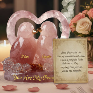 You Are My Penguin, Rose Quartz Styled Penguin Couple - Personalized Couple Custom Shaped Acrylic Plaque