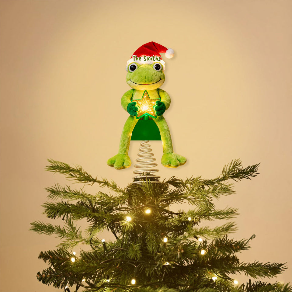 Green Christmas - Personalized Frog LED Light Tree Topper