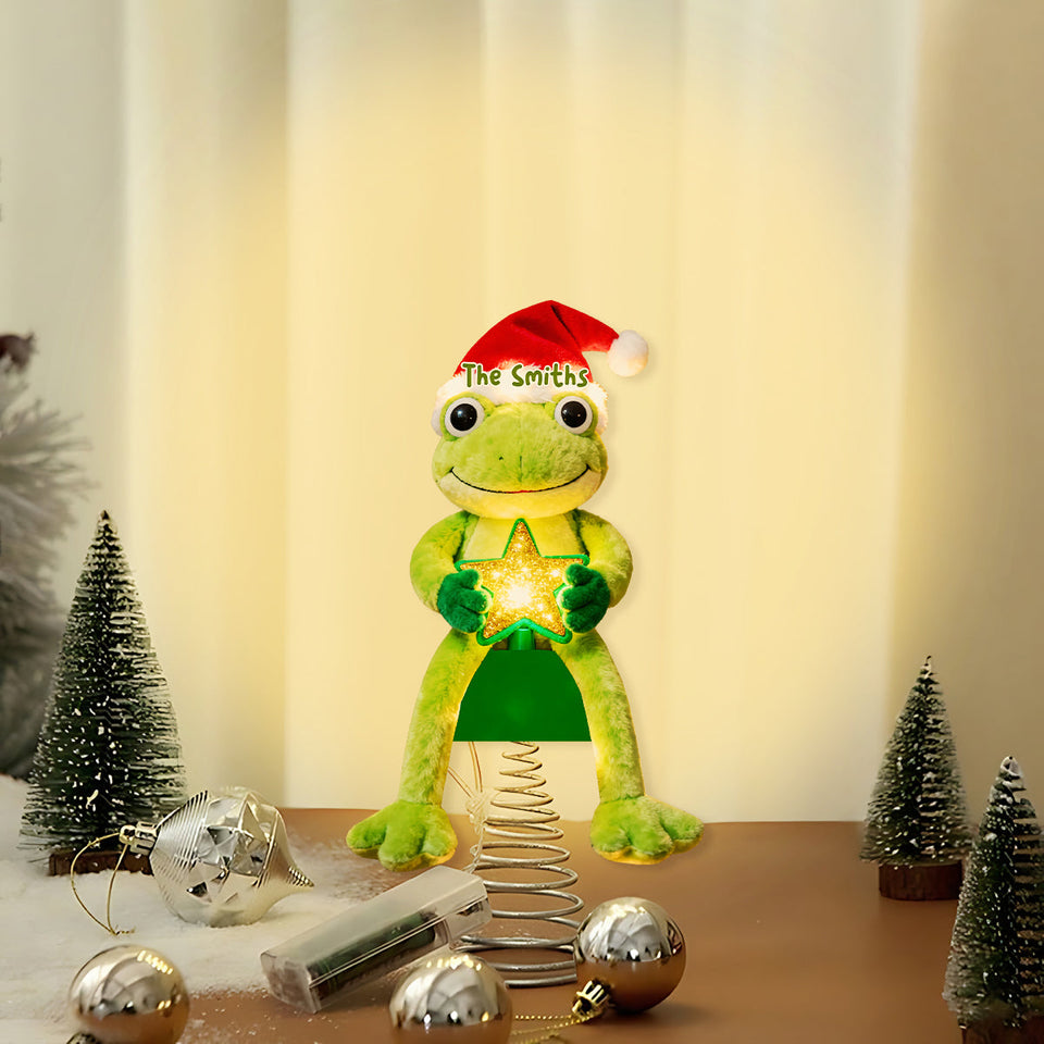 Green Christmas - Personalized Frog LED Light Tree Topper