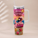 Love Flamingo Summer Vibes - Personalized Flamingo Tumbler With Plush Charm
