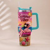Love Flamingo Summer Vibes - Personalized Flamingo Tumbler With Plush Charm