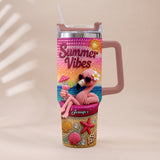 Love Flamingo Summer Vibes - Personalized Flamingo Tumbler With Plush Charm