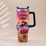 Love Flamingo Summer Vibes - Personalized Flamingo Tumbler With Plush Charm