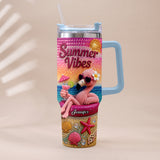 Love Flamingo Summer Vibes - Personalized Flamingo Tumbler With Plush Charm