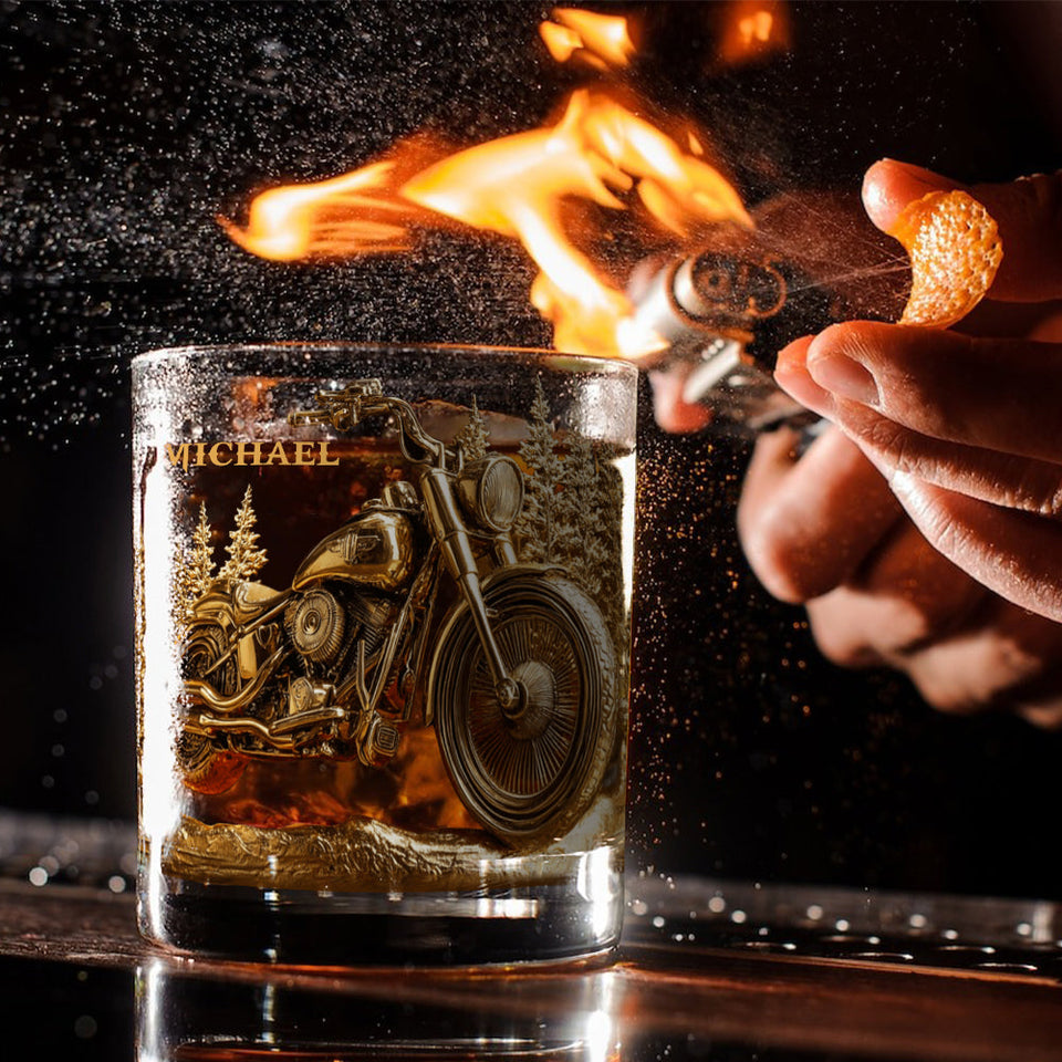 Never Underestimate An Old Man With His Motorcycle - Personalized Biker Whiskey Glass