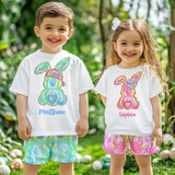 Colorful Brushstroke Easter Bunnies - Personalized Kid T-shirt & Shorts