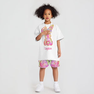 Colorful Brushstroke Easter Bunnies - Personalized Kid T-shirt & Shorts