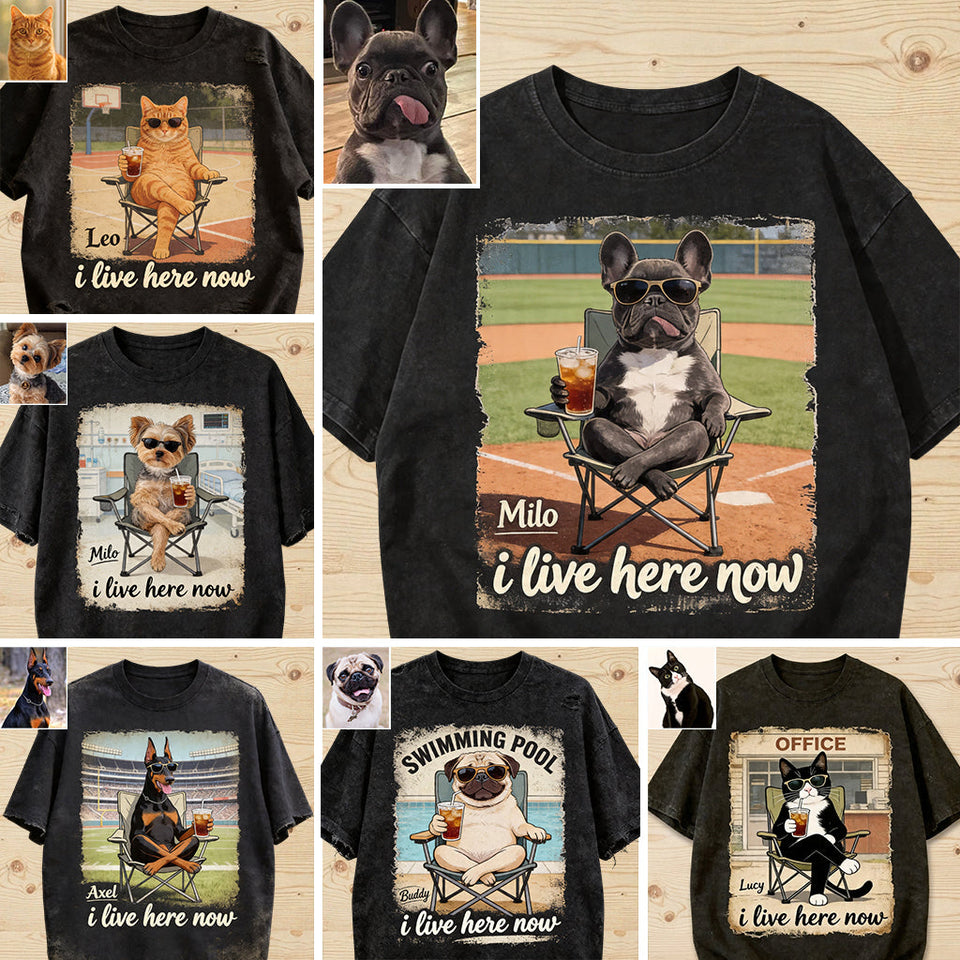Custom Any Photo I Live Here Now - Personalized Dog Wash T-Shirt
