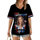 Custom Any Photo - Personalized Independence Day/ 4th of July Fully Printed V-Neck T-Shirt