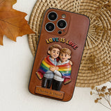 Love Is Love - Personalized LGBT Support 3D Embossed Leather Phone Case