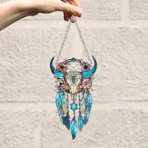 Floral Bull Skull - Personalized Cowgirl Window Hanging Suncatcher Ornament