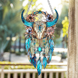 Floral Bull Skull - Personalized Cowgirl Window Hanging Suncatcher Ornament