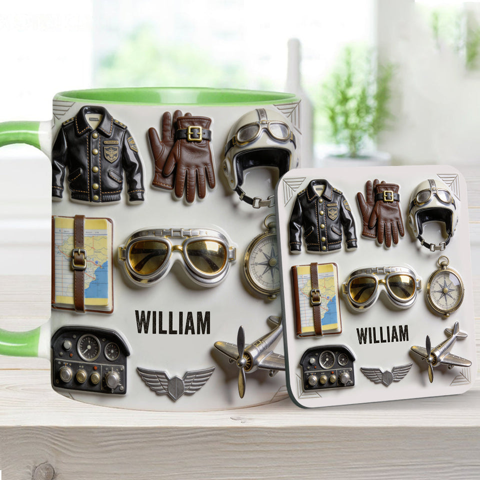 Taste Flight - Personalized Pilot Accent Mug & Coaster