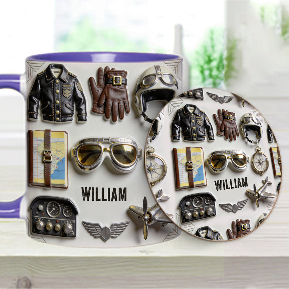 Taste Flight - Personalized Pilot Accent Mug & Coaster