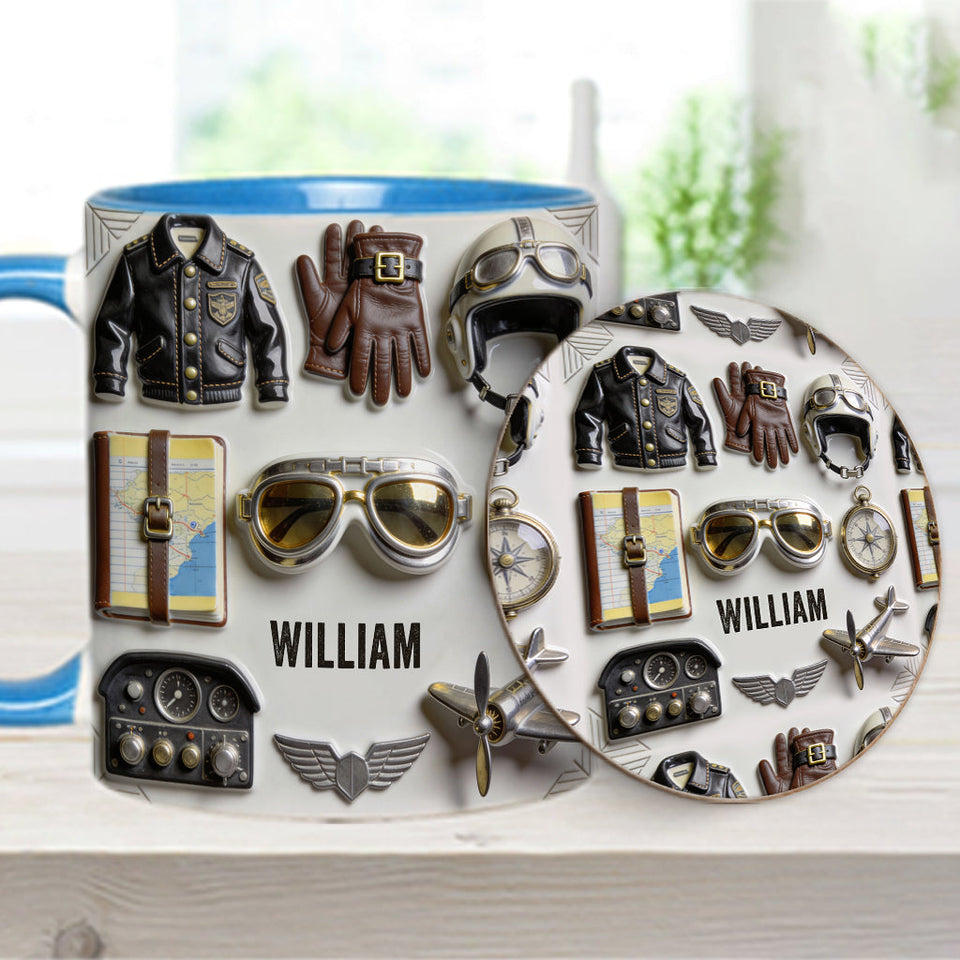 Taste Flight - Personalized Pilot Accent Mug & Coaster
