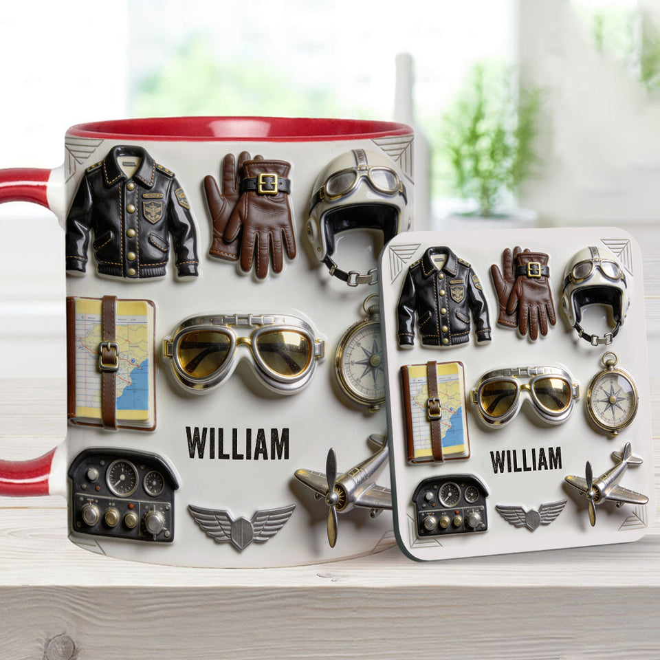 Taste Flight - Personalized Pilot Accent Mug & Coaster