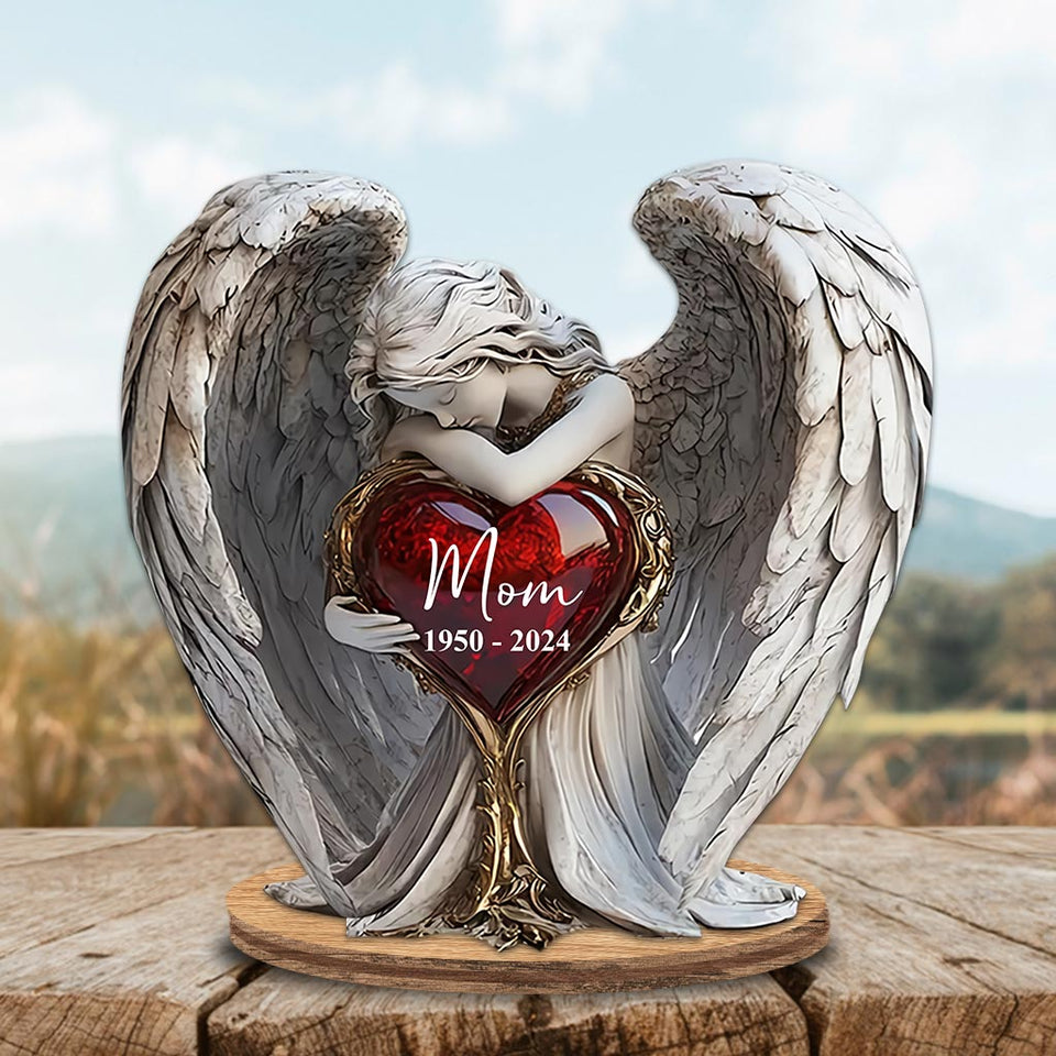 Sur les ailes des anges - Plaque commémorative personnalisée en bois à poser