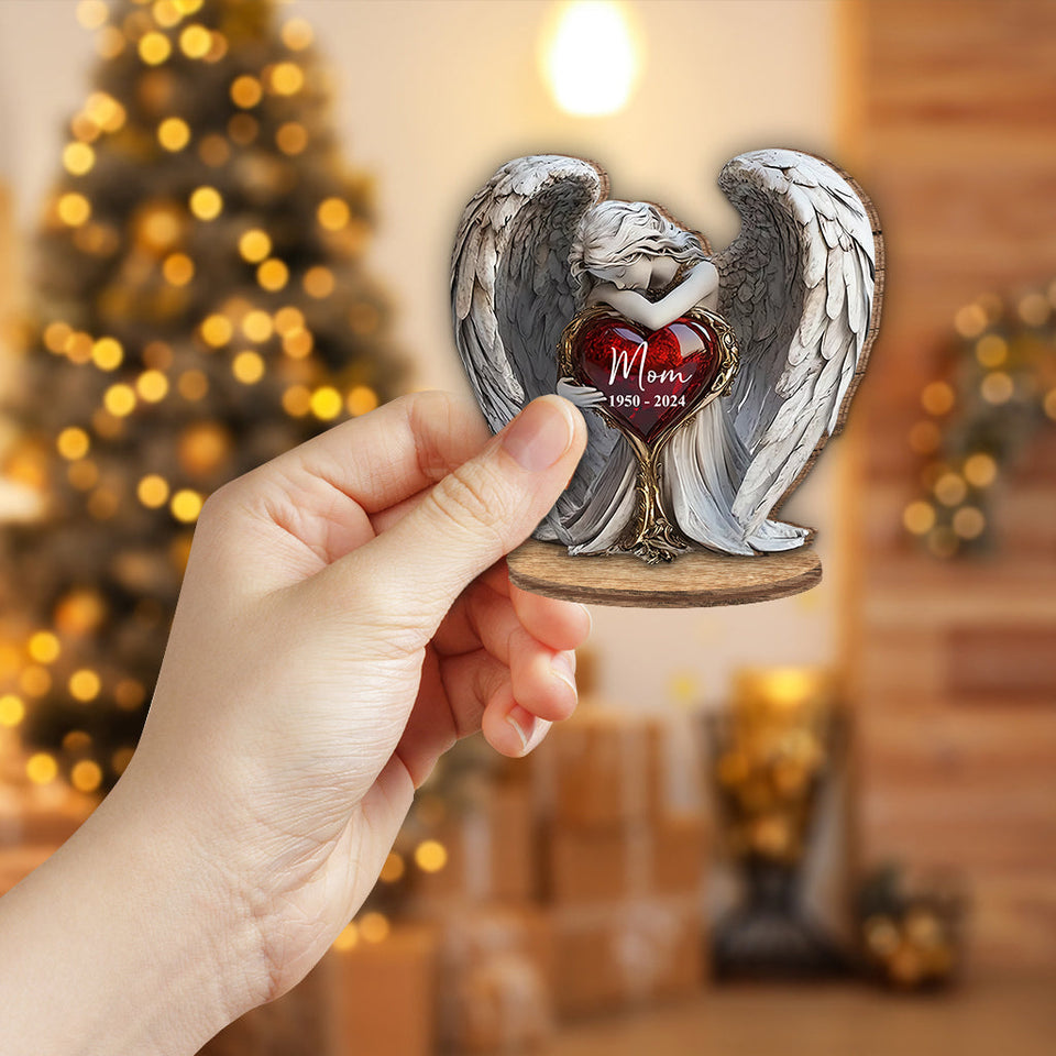 Sur les ailes des anges - Plaque commémorative personnalisée en bois à poser