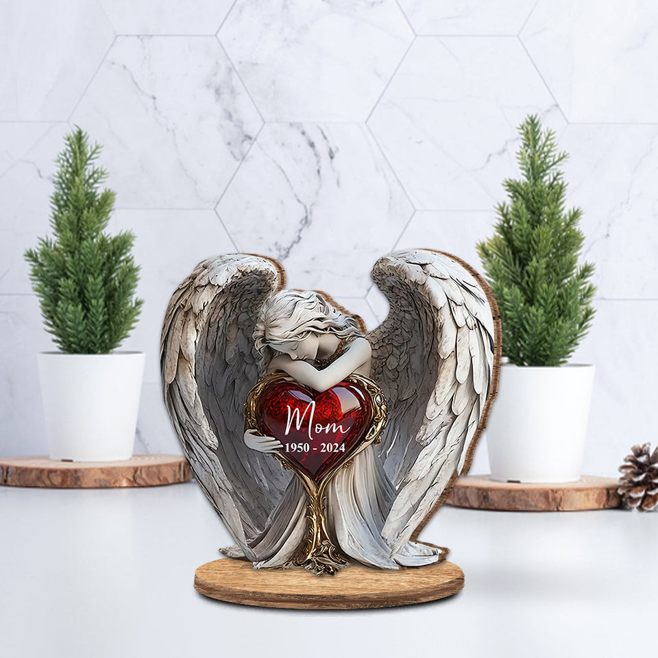Sur les ailes des anges - Plaque commémorative personnalisée en bois à poser