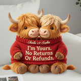 I'm Yours. No Returns Or Refunds - Personalized Highland Cow Faux Fur Shaped Pillow