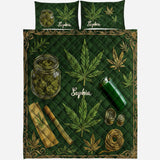 Magic Green Pink Leaf - Personalized Weed Quilt Set