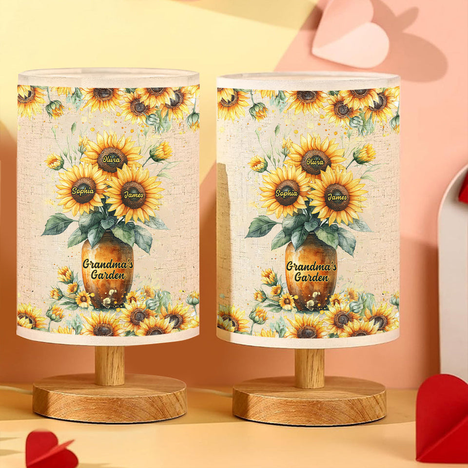 Grandma's Garden - Personalized Grandma Tableside Lamp With Wood Base