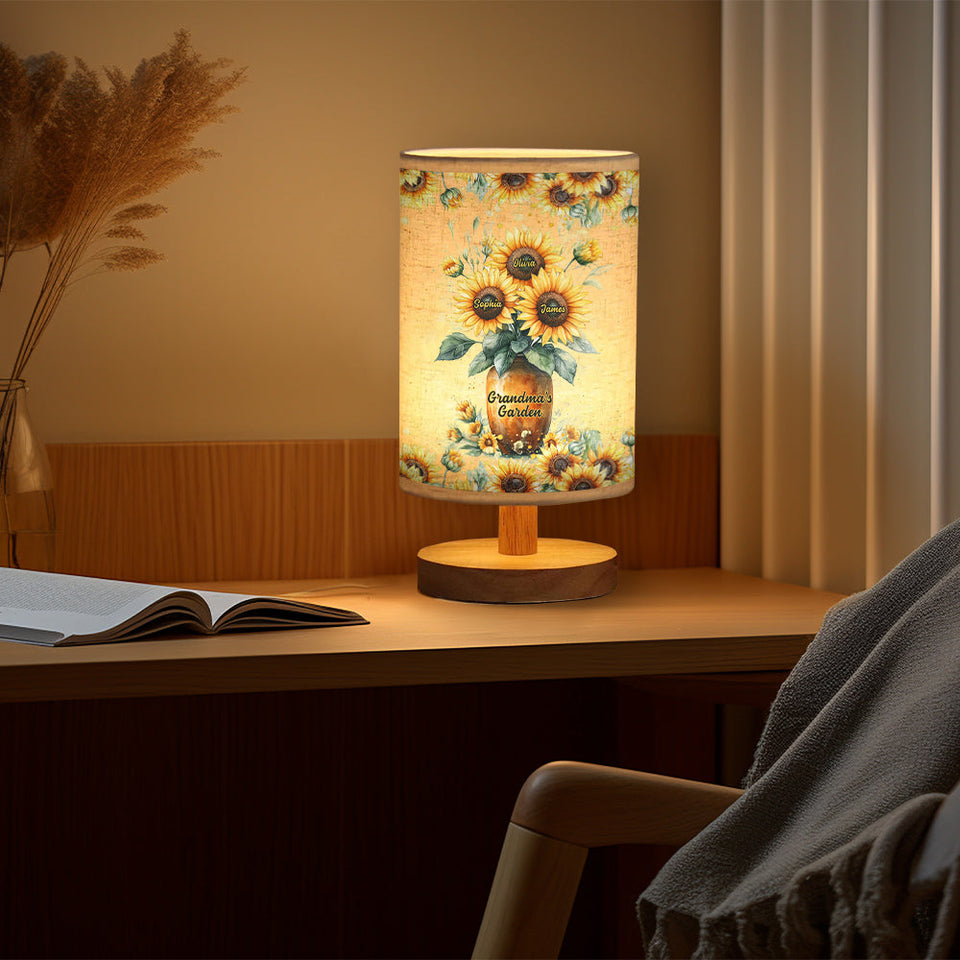Grandma's Garden - Personalized Grandma Tableside Lamp With Wood Base