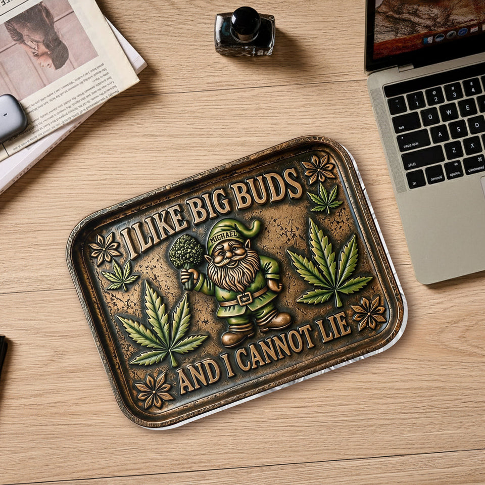 I Like Big Buds, Gnome Rolling Tray & Lighter - Personalized Weed Catch-All Tray With Lighter