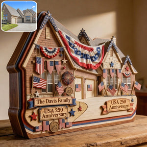American House 250 Anniversary - Personalized Family Custom Shaped Wood Plaque